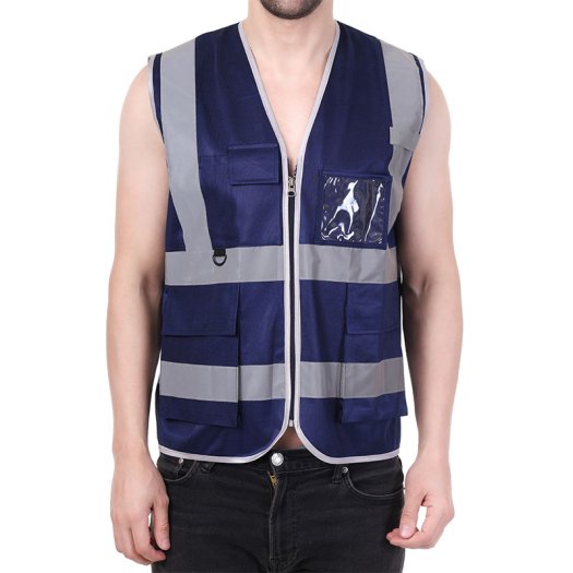 Safety Jacket Navy Blue With Reflective Tape And Utility Features Manufacturers, Suppliers in Goa