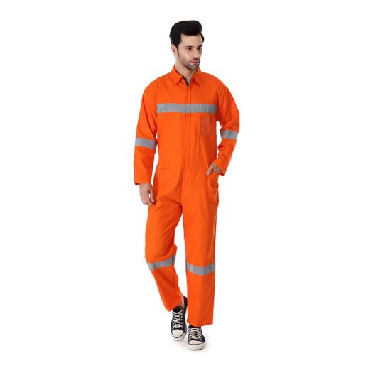 Orange Industrial Coverall With Ykk Zipper And Reflective Safety Features Manufacturers, Suppliers in Tripura