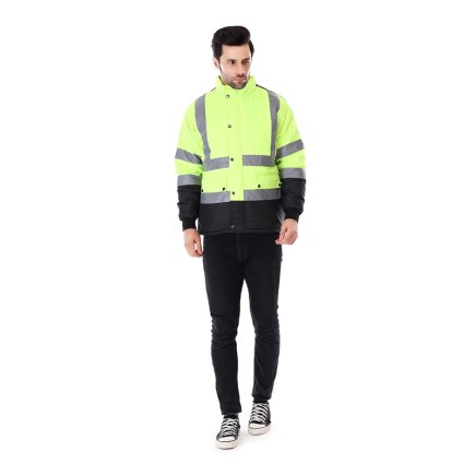 Men Winter Workwear Jacket Green With Reflective Tape And Snap Closure Manufacturers, Suppliers in Tripura
