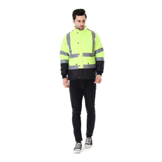 Men Winter Workwear Jacket Green With Reflective Tape And Snap Closure Manufacturers, Suppliers in Tripura
