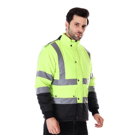 Men Winter Workwear Jacket Green With Reflective Tape And Snap Closure Manufacturers, Suppliers in Tripura