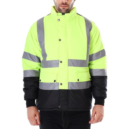 Men Winter Workwear Jacket Green With Reflective Tape And Snap Closure Manufacturers, Suppliers in Tripura